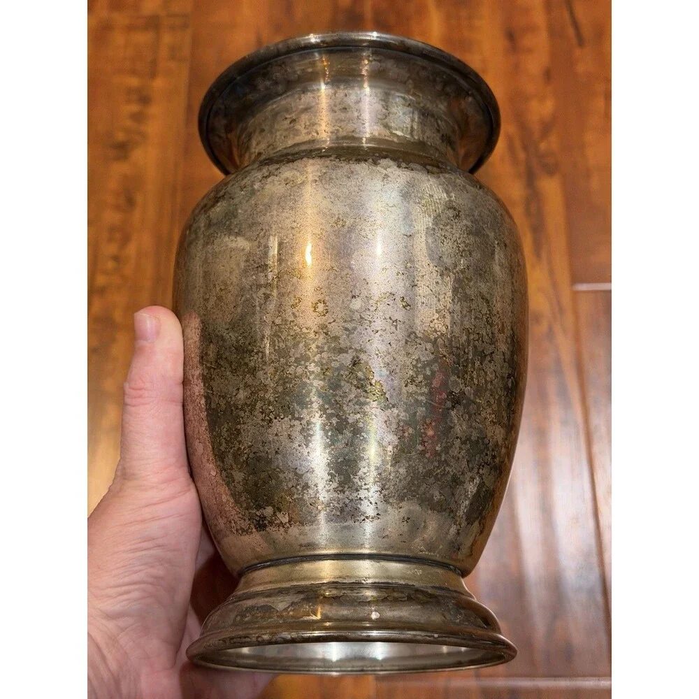 Set of (2) Restoration Hardware Silver Tone Patina Wear Metal 8.25” & 5.5” Vase